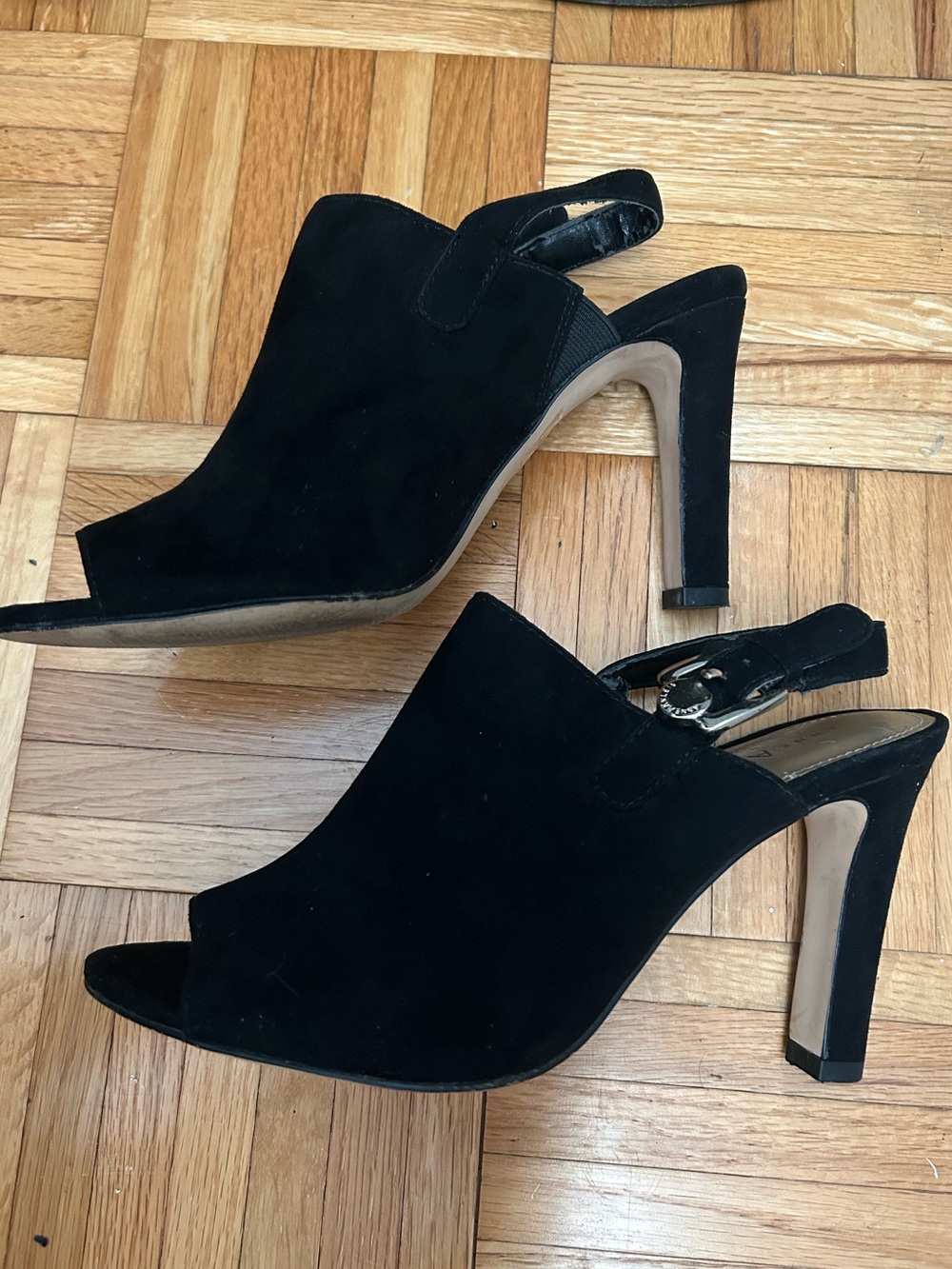 Anne Klein iFlex Black Peep Toe Slingback Heels